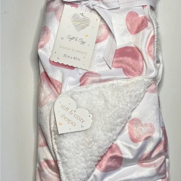 Sweet Love Baby sherpa Blanket Pink & White. Great for Baby Shower. With Heart - Picture 1 of 10